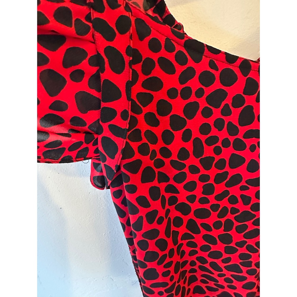 Vintage Red Black Print Flamenco Midi Art Deco Flapper Tiered ruffle dress 8 - Picture 14 of 16